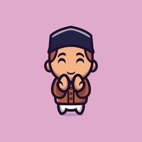 mignon garçon personnage musulman sur le thème de la prière, personnage de dessin animé de mascotte du ramadan vecteur