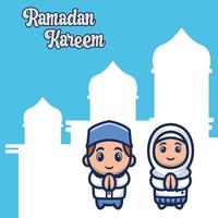 carte de voeux ramadan avec musulman de dessin animé mignon vecteur