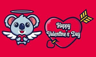 koala mignon étreignant un coeur avec les salutations de la saint valentin vecteur