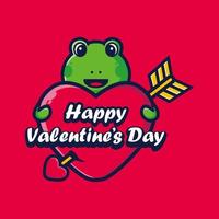 grenouille mignonne serrant un coeur avec les salutations de la saint valentin vecteur