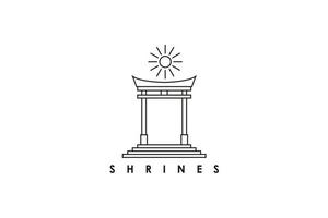 torii gate et sunrise logo design dessin au trait illustration graphique vecteur