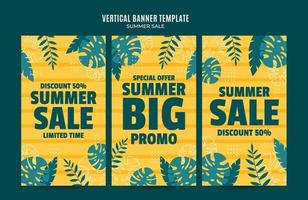 bannière web de vente d'été heureux pour l'affiche verticale des médias sociaux, la bannière, l'espace et l'arrière-plan vecteur