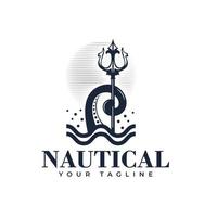 conception de logo conception de modèle nautique avec tentacule et trident. illustrations vectorielles. vecteur