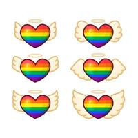 ensemble de coeurs avec des ailes et des symboles lgbt. illustration vectorielle vecteur