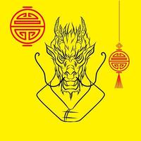 joyeux Nouvel An chinois. dragon de dessin animé serti de costume traditionnel chinois. l'année du vecteur du zodiaque animal