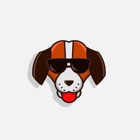 chien logo dessin animé mignon animal sourire chiot mascotte porter des lunettes sur fond blanc vecteur