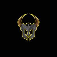 conception de mascotte de logo de barre et de cornes de viking sur la concurrence de jeu avec le fond noir vecteur