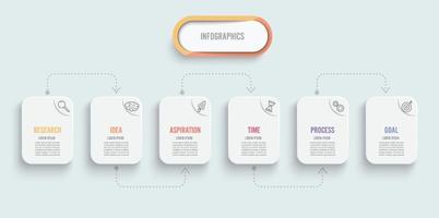 modèle d'infographie vectorielle avec icônes et 6 options ou étapes. infographie pour le concept d'entreprise. peut être utilisé pour la bannière de présentations, la mise en page du flux de travail, le diagramme de processus, l'organigramme, le graphique d'informations. vecteur