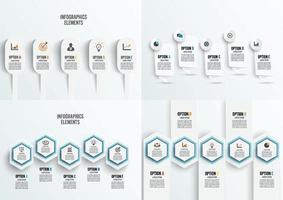 définir le modèle d'infographie vectorielle avec étiquette en papier 3d, cercles intégrés. concept d'entreprise avec 5 options. pour le contenu, le diagramme, l'organigramme, les étapes, les pièces, l'infographie de la chronologie. vecteur