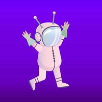 l'astronaute de l'espace personnage martien extraterrestre vole dans l'espace. personnage de jeu de dessin animé en combinaison spatiale et casque. monstre aux cornes vertes. illustration vectorielle. vecteur