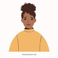 expression sur le visage d'une jolie femme afro-américaine - triste. la fille pleure vecteur