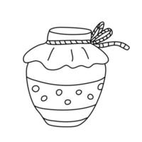 pot de confiture dans un style doodle. contour isolé. illustration vectorielle dessinée à la main à l'encre noire sur fond blanc. thème de la cuisine et de la conserve. maison confortable vecteur