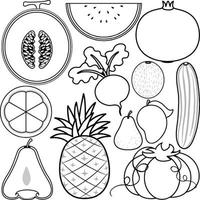 contour de doodle de fruits et légumes vecteur