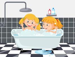 enfants heureux dans la baignoire vecteur