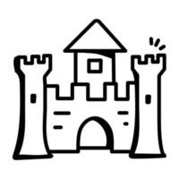 mettez la main sur cette icône doodle du château vecteur