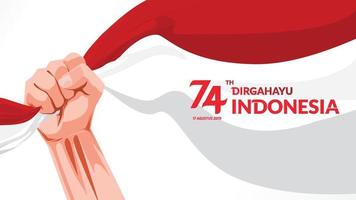 17 août. indonésie carte de voeux joyeux jour de l'indépendance avec les mains serrées, symbole de l'esprit de liberté. utiliser pour la bannière et l'arrière-plan. - vecteur