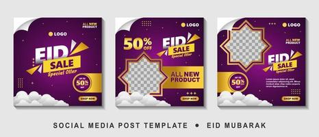 définir le modèle de bannière carrée de promotion de vente eid avec collage de photos. adapté à la promotion Web et à la publication de modèles de médias sociaux pour la publicité, l'événement, etc. illustration vectorielle. vecteur