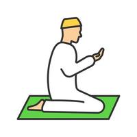 icône de couleur de l'homme musulman en prière. vénération. culture islamique. illustration vectorielle isolée vecteur