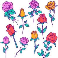 pack d'illustration de doodle de fleurs roses vecteur