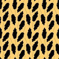 motif de feuilles. silhouettes noires de feuilles tropicales sur fond jaune. illustration vectorielle transparente avec des plantes vecteur