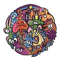 page de coloriage en forme de cercle avec des animaux drôles, un animal mignon. illustration vectorielle vecteur