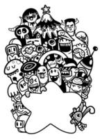 illustration vectorielle dessinée à la main de doodle, monstres de dessin animé mignon vecteur