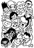collection de griffonnages de dessins animés pour enfants heureux, illustration vectorielle dessinée à la main de griffonnage, dessin d'outils de ligne illustrator, design plat