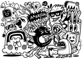 illustration vectorielle doodle d'extraterrestres et illustration de doodle de dessin animé de monstre pour livre de coloriage vecteur