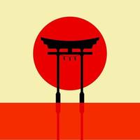 porte torii japonaise. symbole du japon, religion shintoïste. arc de tori sacré en bois rouge. entrée ancienne, patrimoine oriental et point de repère. architecture religieuse orientale. illustration vectorielle de conception plate vecteur