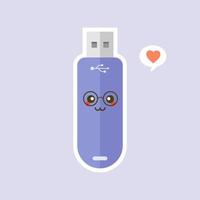 kawaii et mignon icône de lecteur flash usb isolé sur fond de couleur. icône de clé USB dans un style plat. caractère de disque flash avec l'expression du visage. peut utiliser pour la technologie, la mascotte, l'élément informatique, le site Web, l'icône vecteur