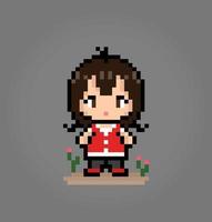 8 bits de personnage féminin pixel. fille de dessin animé anime dans des illustrations vectorielles pour les actifs de jeu ou les motifs de point de croix.