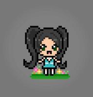 8 bits de personnage féminin pixel. fille de dessin animé anime dans des illustrations vectorielles pour les actifs de jeu ou les motifs de point de croix.