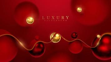 fond de luxe avec élément de ruban rouge et boule dorée avec décoration effet flou et lumière scintillante. vecteur