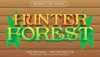 effet de texte 3d de la forêt de chasseurs et effet de texte modifiable avec fond de texture bois vecteur
