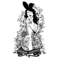 t-shirt graphique unisexe bunny girl instinct animal. peut être utilisé pour l'impression de t-shirt, l'impression de tasse, les oreillers, la conception d'impression de mode, les vêtements pour enfants, la douche de bébé, les salutations et les cartes postales. conception de t-shirt vecteur