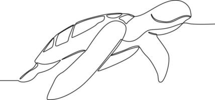 une ligne continue dessinant une tortue de mer sur blanc. journée internationale de l'océan. illustration graphique vectorielle de dessin à une seule ligne. vecteur