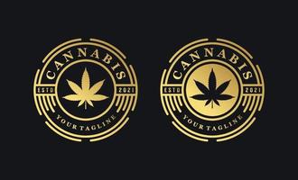 modèle de conception de logo d'étiquette d'insigne de marijuana de cannabis doré vecteur