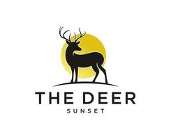 logo de silhouette de cerf avec modèle vectoriel de conception de coucher de soleil