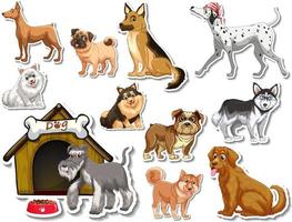 ensemble d'autocollants de dessins animés de chiens différents vecteur