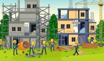 chantier de construction de maison avec des ouvriers