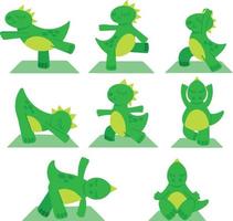 ensemble de dinosaures mignons faisant du yoga. illustration vectorielle. dinosaures dans diverses asanas de yoga sur un tapis spécial. élément de conception pour la conception de cartes postales bannières affiches menu brochures sites vecteur