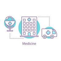 icône de concept de service de santé. ambulance. aide médicale. illustration de la ligne mince de l'idée de l'hôpital. dessin de contour isolé de vecteur