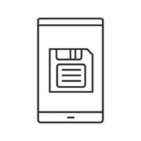 écran de smartphone avec icône linéaire de bouton de sauvegarde. illustration de la ligne mince. sauvegarde des données. symbole de contour. dessin de contour isolé de vecteur