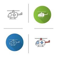 icône d'hélicoptère médical. Ambulance aérienne. design plat, styles linéaires et de couleur. illustrations vectorielles isolées vecteur