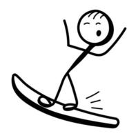 une icône de doodle pratique de bonhomme allumette de ski sur glace vecteur