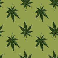 feuilles de cannabis motif gravé sans soudure. fond rétro botanique avec feuille de marijuana dans un style dessiné à la main. vecteur