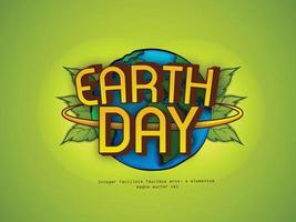 joyeux jour de la terre bannière illustration d'un joyeux jour de la terre logo de lettrage à la main joyeux jour de la terre décoré de feuilles vecteur