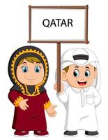 dessin animé qatar couple portant des costumes traditionnels vecteur