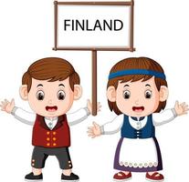 dessin animé finlande couple portant des costumes traditionnels vecteur