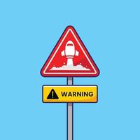 danger rouge et dessin animé d'icône de signe d'avertissement sur fond bleu